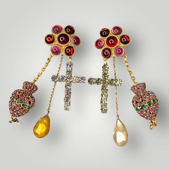 Rare Vintage Christian Lacroix Paris Statement Clip-On Earrings AS IS - Picture 1 of 16